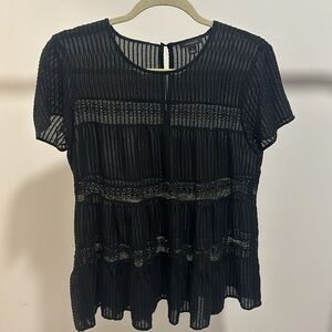 Ann Taylor | Black Baby Doll Short Sleeve Top w/ Lace